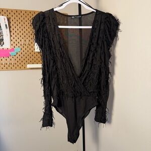 Zara Elegant Black Textured Bodysuit